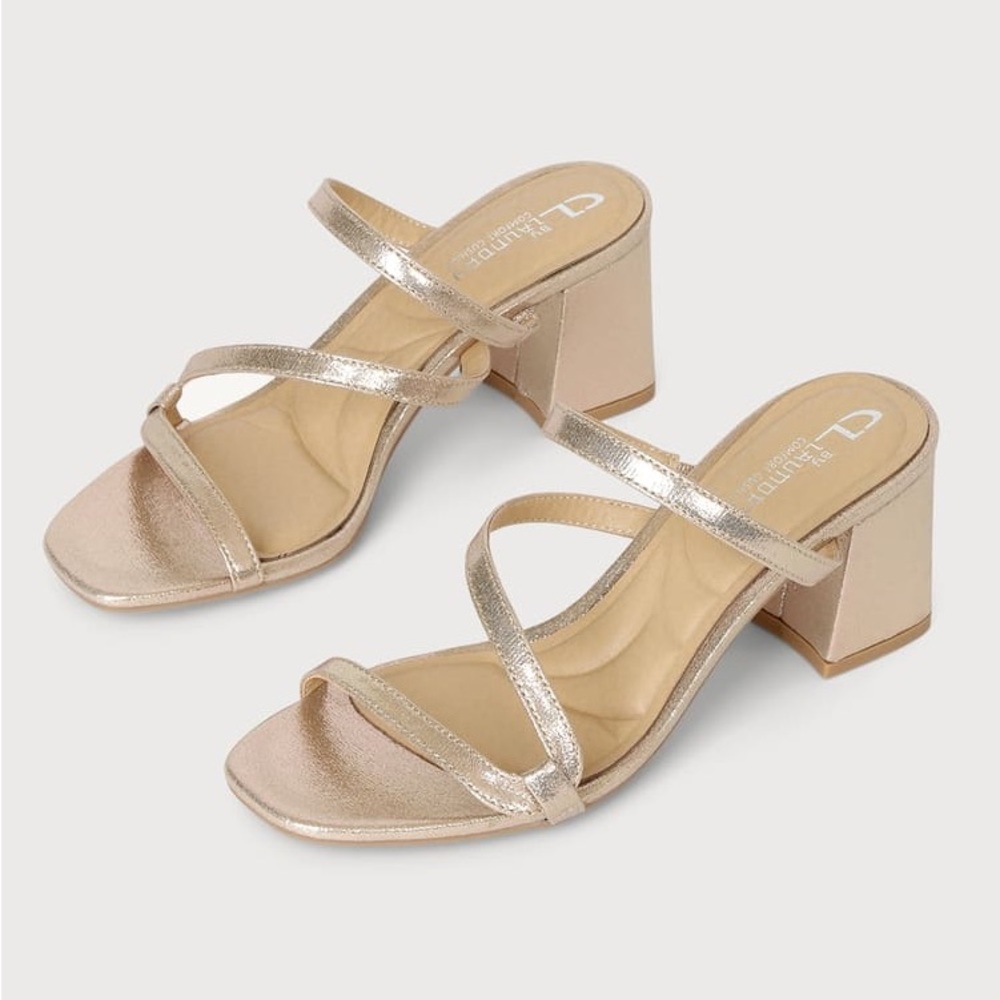 Never worn, new in box. Size 9 CL by Chinese Laundry shimmer gold block heel